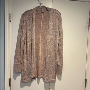 Chico's Open-Front Cardigan in Heathered Pink and Gray